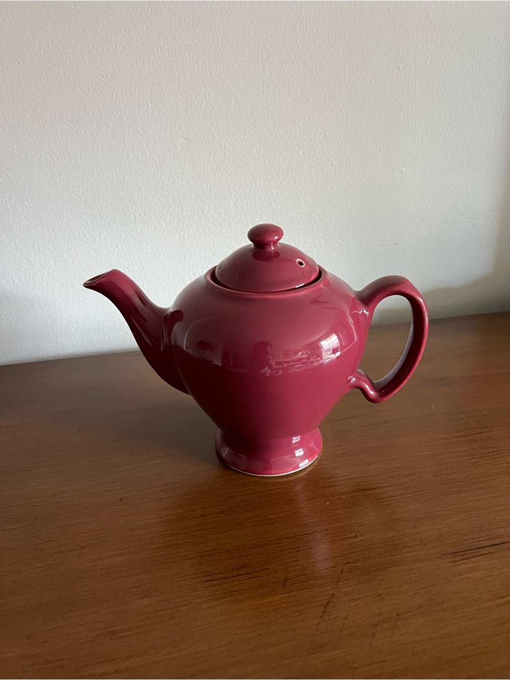 1940s McCormick Ceramic Teapot in Deep Raspberry Red